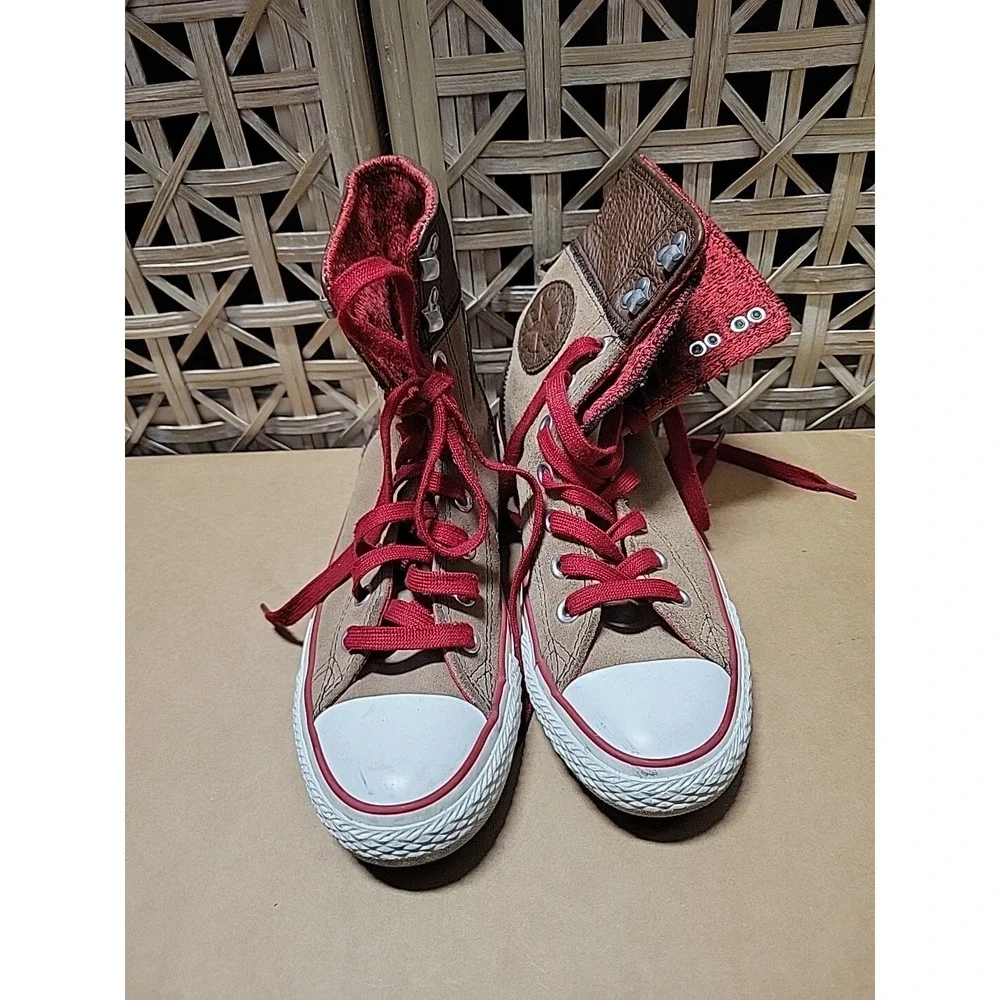 Converse Elsie Rolldown High Top Brown Leather Womens 6.5 Shoes Sneaker Boots
